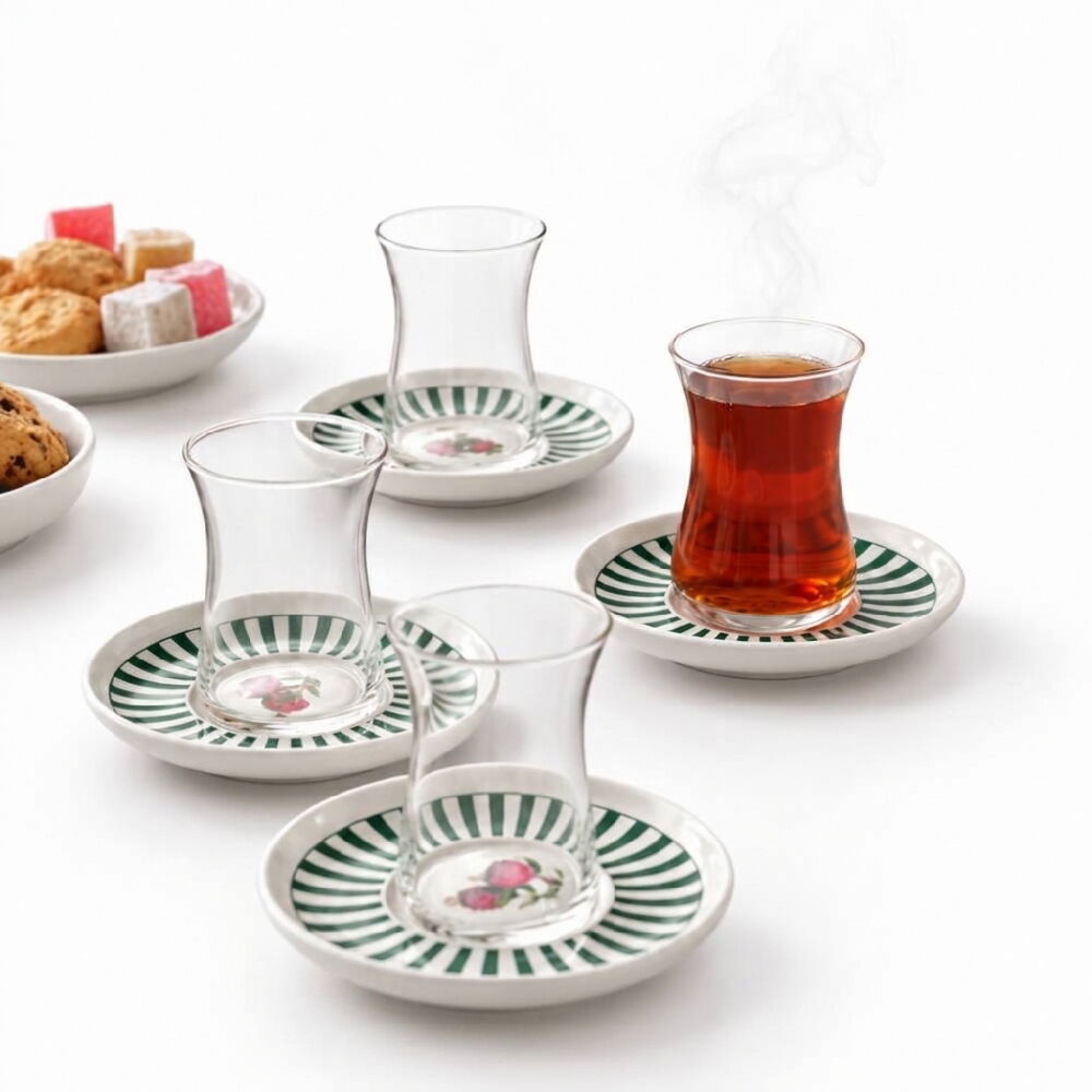 KÜTAHYA HOME YEŞİL NAR DESENLİ 12 PARÇA ÇAY SETİ