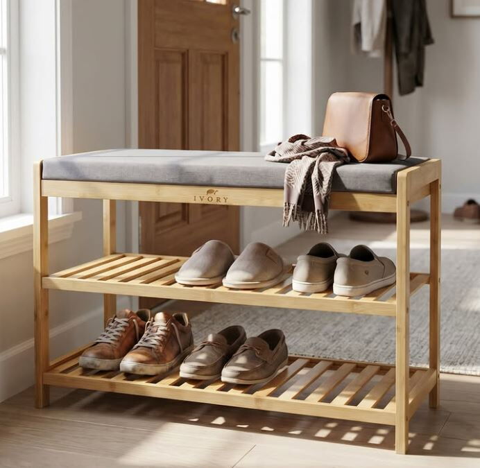 IVORY BAMBU DEKORATİF MİNDERLİ AYAKKABILIK