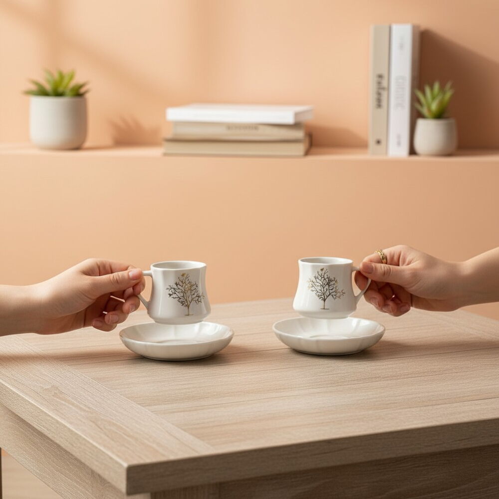 KÜTAHYA HOME SERAMİK LUX BONE AĞAÇ DESENLİ 2 KİŞİLİK KAHVE TAKIMI