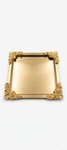 ÖZEL HOME KARE 4 KENAR ÇİÇEKLİ GOLD TEPSİ