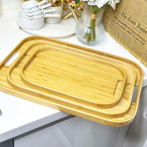 KRD HOME BAMBU 3\'LÜ DİKDÖRTGEN TEPSİ