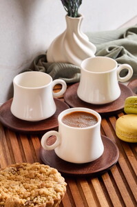 PEROTTİ 6'LI AKASYA TABAKLI DARK KAHVE FİNCAN TAKIMI