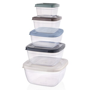  QS QUALİTY QUA COLOR KARE 5'Lİ  SAKLAMA KABI SETİ (3750ml/2400ml/1500ml/900ml/500ml)