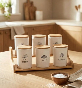 TUTKU AHŞAP STANDLI 6'LI BAHARAT SETİ