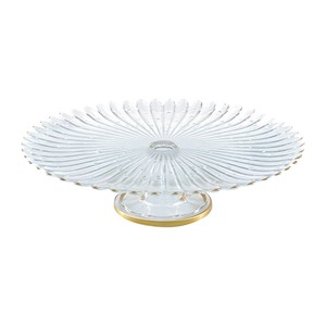 GLASSCOM PIU 28cm AYAKLI SERVİS TABAĞI ŞEFFAF GOLD RIM