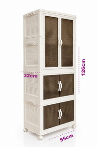 BURSEV MODÜLER 3 KATLI TEKERLEKLİ GARDROP 220 LT