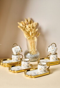 PEROTTİ JARDİM 6'LI PEMBE ÇİÇEKLİ İKRAMLI FİNCAN TAKIMI