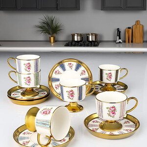 KOSOVA HARVEY 6'LI AYAKLI FİNCAN TAKIMI 90cc