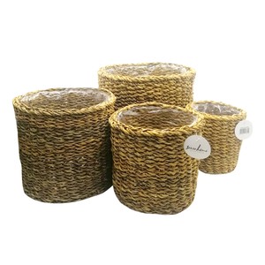 SEVER HASIR YUVARLAK NATUREL POŞETLİ SEPET S/4