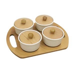 ÖZ SERAMİK AHŞAP STAND.4\'LÜ YUVARLAK KAHVALTILIK
