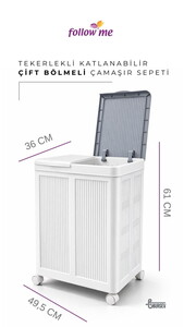 BURSEV TEKERLEKLİ KATLANABİLİR ÇİFT BÖLMELİ ÇAMAŞIR SEPETİ 100lt