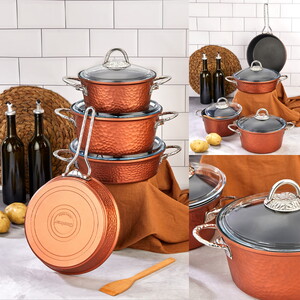  COOKER DÖVME DESEN 7 PARÇA TENCERE SETİ BAKIR