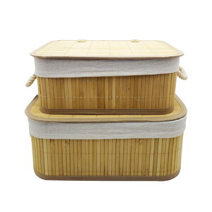 KRD HOME BAMBU DİKDÖRTGEN KAPAKLI 2\'Lİ SEPET