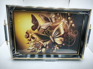 AVRORA SİYAH ÇİÇEKLİ ALTIN RENK TEPSİ