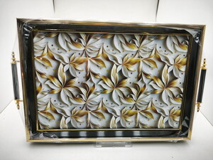  AVRORA SİYAH ÇİÇEKLİ ALTIN RENK TEPSİ