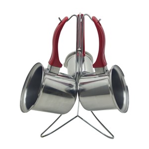 TOGO ÇELİK 3\'LÜ CEZVE TAKIMI KIRMIZI KULPLU METAL STANDLI