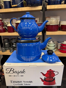 BAŞAK EMAYE NOSTALJİK ÇAYDANLIK TAKIMI MAVİ 0.7-1.7 LT