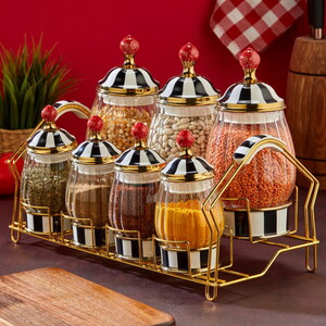  COOKER 7'Lİ SİYAH DAMALI LÜKS BAHARATLIK TAKIMI