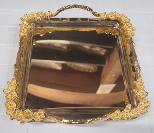 ÖZEL HOME GOLD ÇERÇEVELİ AYAKLI GOLD TEPSİ