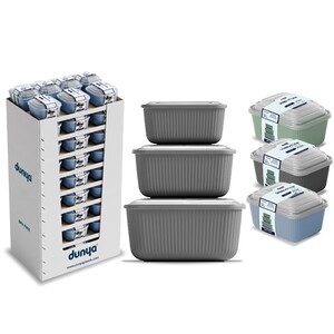 DÜNYA 3'LÜ KARE & DİKDÖRTGEN SAKLAMA KABI SETİ 600ML+1100ML+1800ML