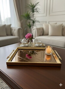 LEİLA ELMAS ALTIN ÇEÇREVE ALTIN SUNUM TEPSİ 46x28cm