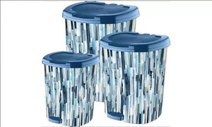 ASUDE DESENLİ 3'LÜ PEDALLI ÇÖP KOVASI SETİ