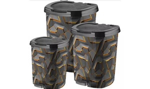  ASUDE DESENLİ 3'LÜ PEDALLI ÇÖP KOVASI SETİ